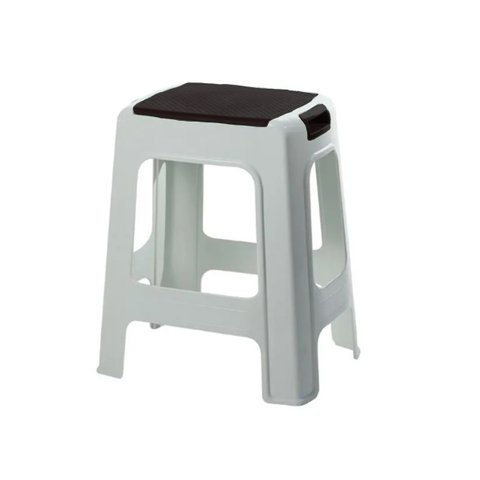 Banqueta Plástica Branco C/ Preto Resistente até 100kg