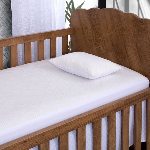 Protetor Colchão Jacquard Impermeável para Berço 2 Peças - Branco - 100% Poliéster
