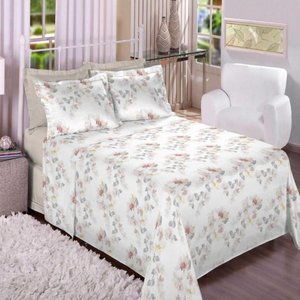 Jogo de Cama Casal Algodão 180 Fios 4 Pçs Estampado Conforto
