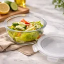 Ver imagem 1 de Pote Vidro Redondo 980ml Tampa Hermética C/ Válvula Vapor Livre Bpa Microondas Freezer Borossilicato