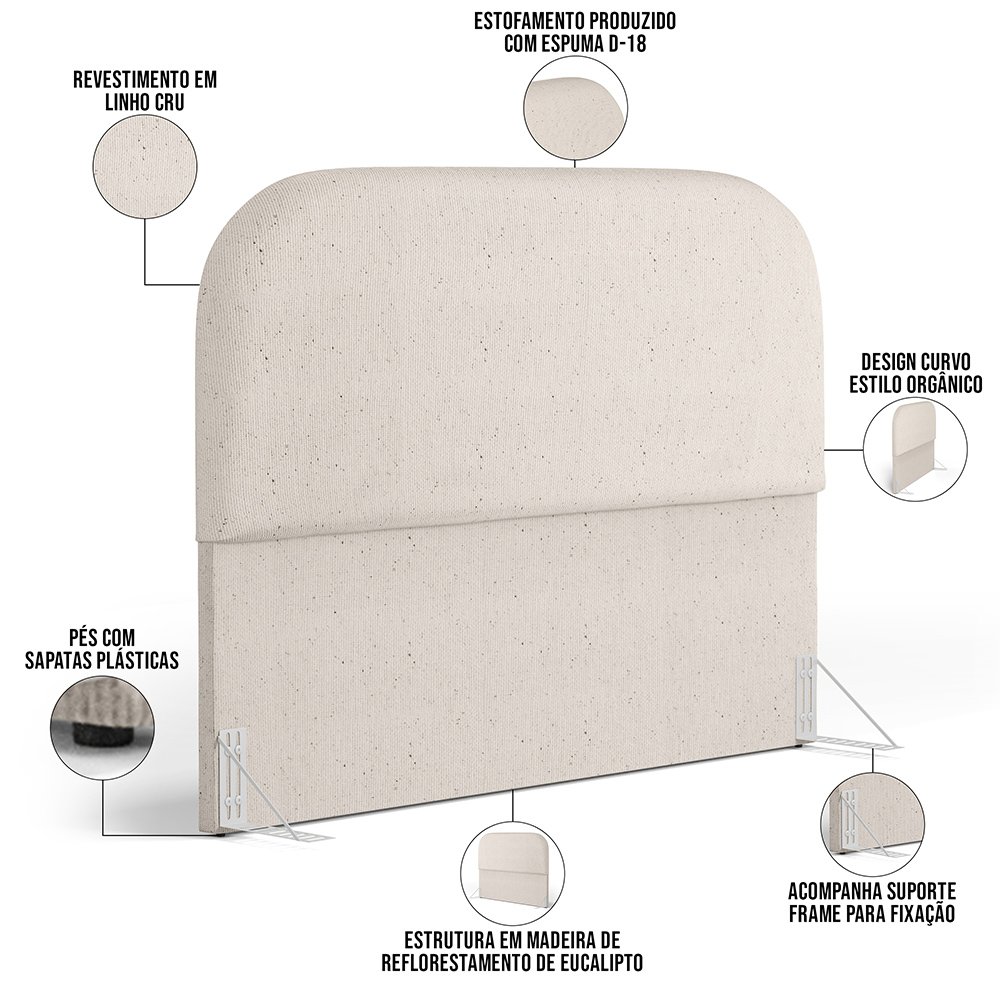 Cabeceira Cama Box Queen 160cm Lanna com Puff Recamier Doha W01 Linho Cru - Lyam Decor - 5