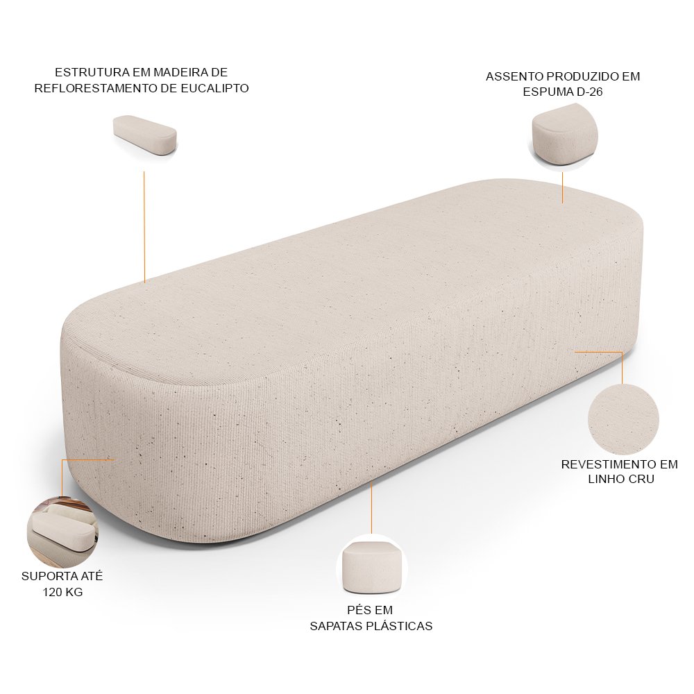 Cabeceira Cama Box Queen 160cm Lanna com Puff Recamier Doha W01 Linho Cru - Lyam Decor - 6