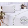Jogo lençol Veneza quarto casal Padrão bordado 4 peças 2fronha: Branco com Verde Musgo - 2