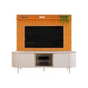 Ver imagem 1 de Rack Bancada C/ Painel P/ Tv até 65 Pol Pratic / Adele Ripado Portas e Nichos 223x240cm Cedro/bali