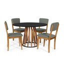 Ver imagem 1 de Mesa de Jantar Redonda Gabi Nat/pret com 4 Cadeiras Estofadas Ella Cinza