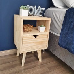 Mesa de Cabeceira com 1gav 62a X 36l X 28p em Madeira de Pinus - Natural - 3