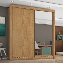 Guarda Roupa Zurique 1 Porta Espelhada 100% Mdf Amêndoa Off White - Móveis Europa - 2
