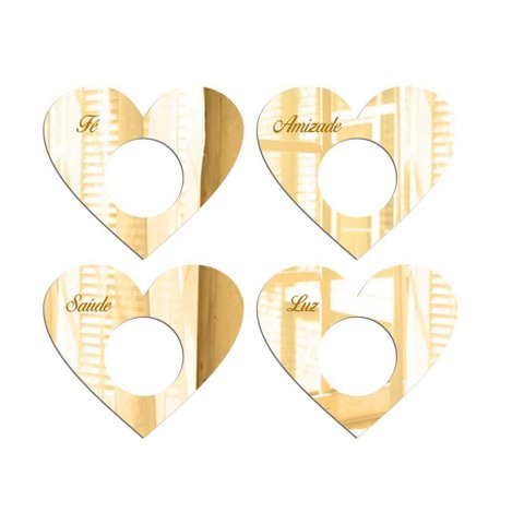 Porta Guardanapo Coração Desejos Espelhado Kit 4 Peças 7,5cmx6,5cm - Cria Arte Laser Dourado
