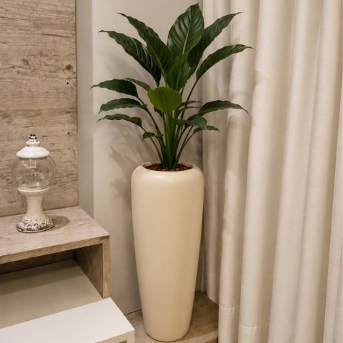 Vaso Decorativo Fibra de Vidro Florida P 65cm Areia Fosco Lindo Vaso