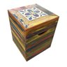 Banco BANQUETA PUFF Madeira Com Ladrilho Banco Artesanal Baú pátina colorida MINAS ARTE PRÓPRIA banc - 1