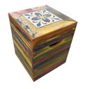 Ver imagem 1 de Banco BANQUETA PUFF Madeira Com Ladrilho Banco Artesanal Baú pátina colorida MINAS ARTE PRÓPRIA banc