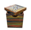 Ver imagem 3 de Banco BANQUETA PUFF Madeira Com Ladrilho Banco Artesanal Baú pátina colorida MINAS ARTE PRÓPRIA banc