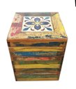 Ver imagem 2 de Banco BANQUETA PUFF Madeira Com Ladrilho Banco Artesanal Baú pátina colorida MINAS ARTE PRÓPRIA banc