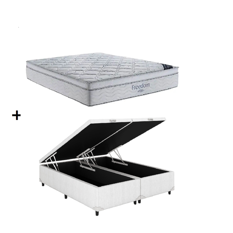 Cama Box Baú Casal Bipartido Branco Colchão Freedom Molas Ensacadas 138x188 - Ortobom