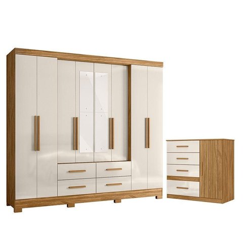Guarda Roupa Casal San Lorenzo com Espelho e Cômoda Vênus Freijó Off White – Moval