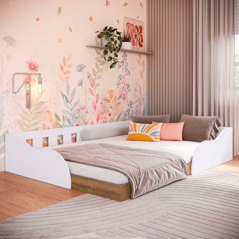 Cama Casal Montessoriana Infantil Branco/mel