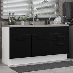 Balcão Gabinete de Pia Cozinha 150 cm 2 Portas e 2 Gavetas (Sem Tampo e Pia) Branco/Preto Agata Madesa - 2