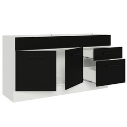 Balcão Gabinete de Pia Cozinha 150 cm 2 Portas e 2 Gavetas (Sem Tampo e Pia) Branco/Preto Agata Madesa - 5