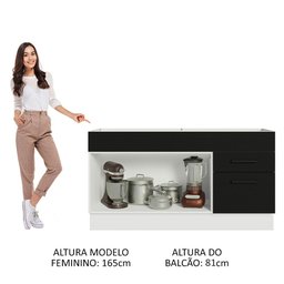 Balcão Gabinete de Pia Cozinha 150 cm 2 Portas e 2 Gavetas (Sem Tampo e Pia) Branco/Preto Agata Madesa - 6