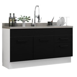 Balcão Gabinete de Pia Cozinha 150 cm 2 Portas e 2 Gavetas (Sem Tampo e Pia) Branco/Preto Agata Madesa - 3