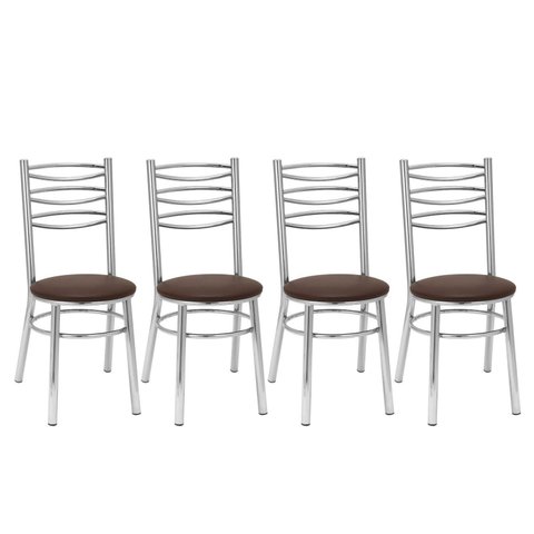 Kit 4 Cadeiras para Sala de Jantar CC33 Cinza/Cromado/Marrom