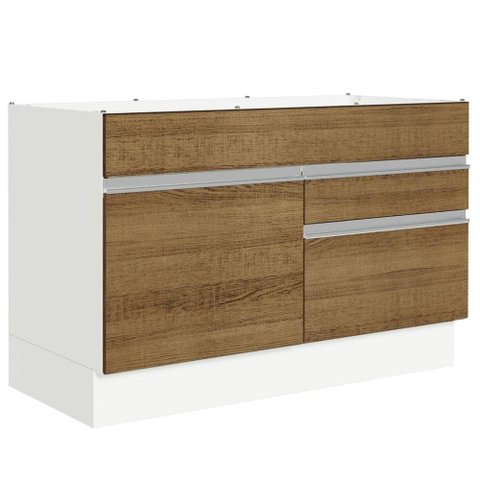 Balcão Gabinete de Pia 120 X 60 Cm 1 Porta 2 Gavetas Branco