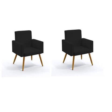 Kit 02 Poltrona Nina Decorativa Suede Preto para Escritorio, Sala Salão Biselos-decor