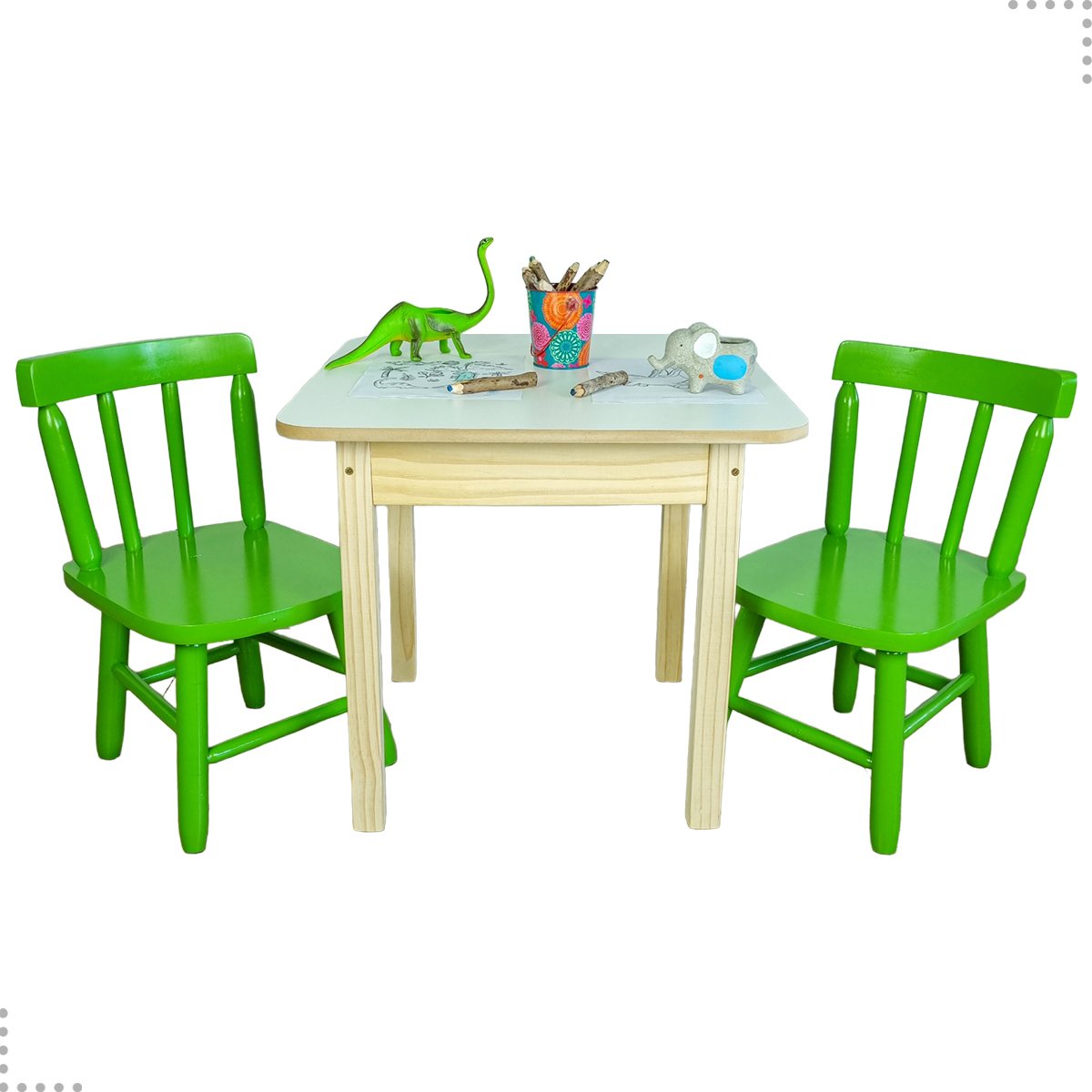 Kit Mesa Mdf Quadrada + Cadeirinhas Disa Cor:2 Cad Verde