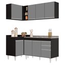 Ver imagem 1 de Armário de Cozinha Modulado de Canto Direito 4 Peças Cp39 com Pia Inox Preto/cinza - Lumil Lumil Móv