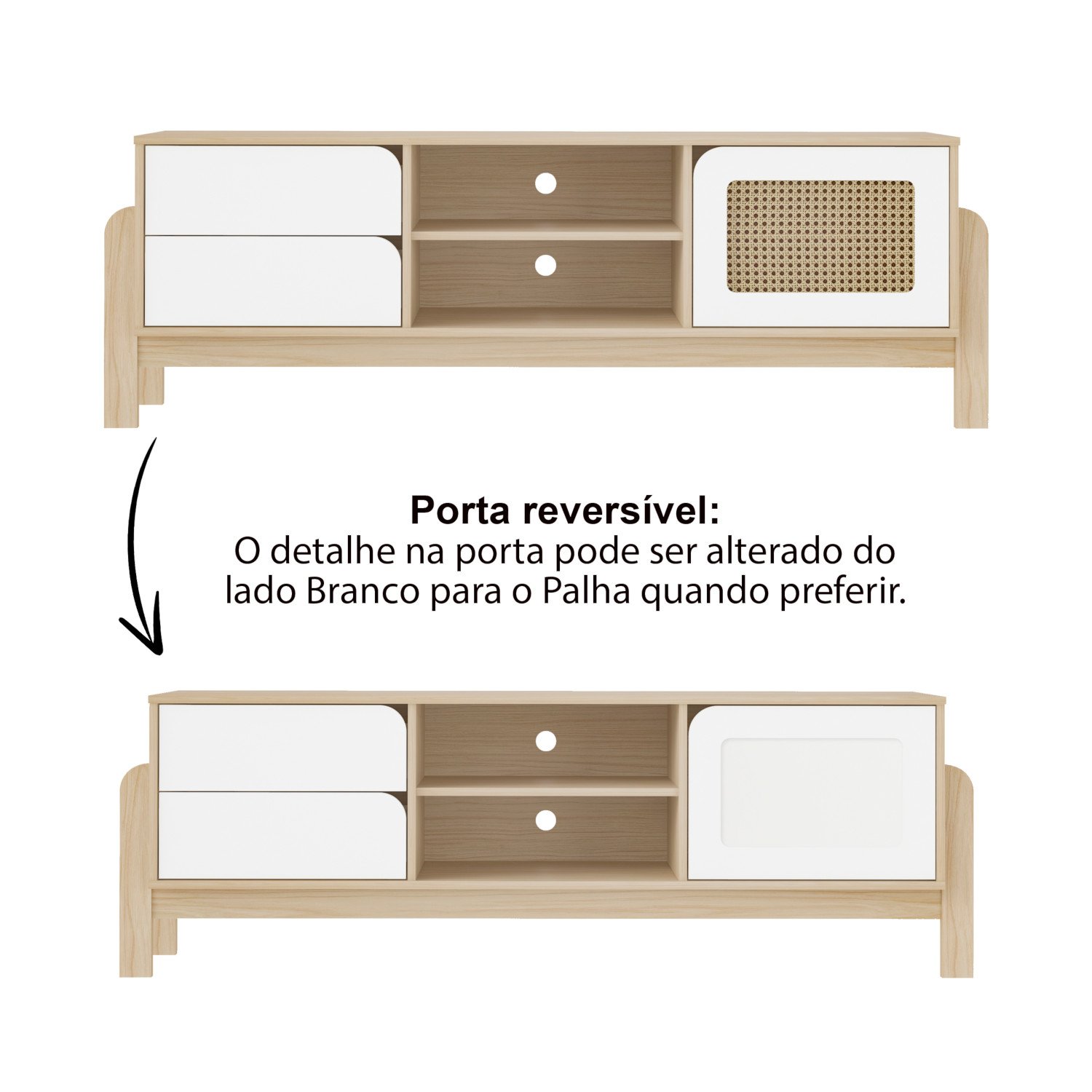 Rack para TV até 60 com 1 Porta 2 Gavetas 2 Nichos - 5