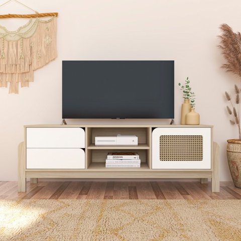 Rack para Tv até 65 Polegadas 1 Porta 2 Gavetas Nature Naturale e Branco 160cm