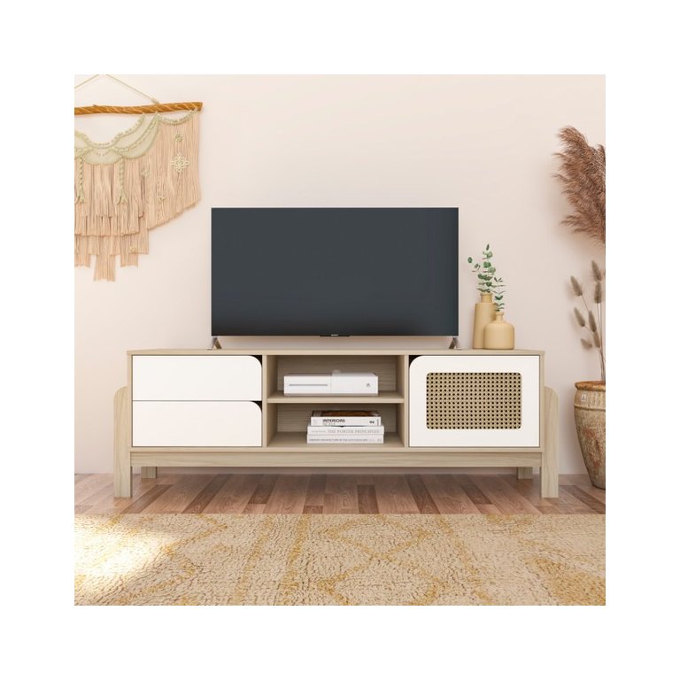 Rack para Tv até 65 Polegadas 1 Porta 2 Gavetas Nature Naturale e Branco 160cm