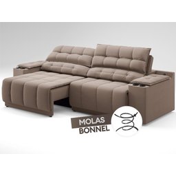 Sofá com Porta Copos Carregador USB Ret Rec Samurai 2,30m Velosuede Marrom - NETSOFAS - 6