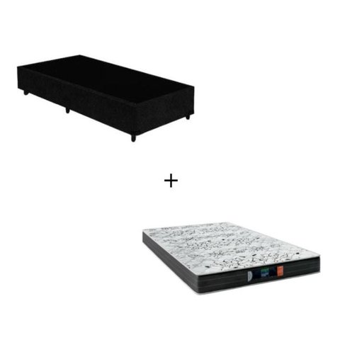 Cama Box Solteiro - Tecido Sintético Preto com Colchão Extra Firme D28 - Suporta 80Kg