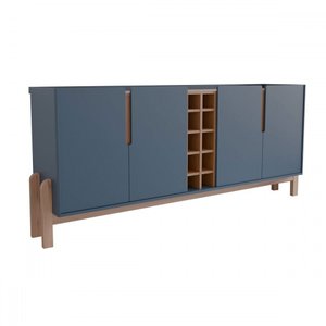 Balcão Buffet Canela 4 Portas com Adega Azul Cobalto/cedro - Panorama Móveis