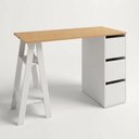 Ver imagem 2 de Escrivaninha 3 Gavetas Design Moderno MDF Branco/Lamina Mel
