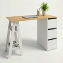 Ver imagem 5 de Escrivaninha 3 Gavetas Design Moderno MDF Branco/Lamina Mel