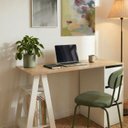 Ver imagem 1 de Escrivaninha 3 Gavetas Design Moderno MDF Branco/Lamina Mel