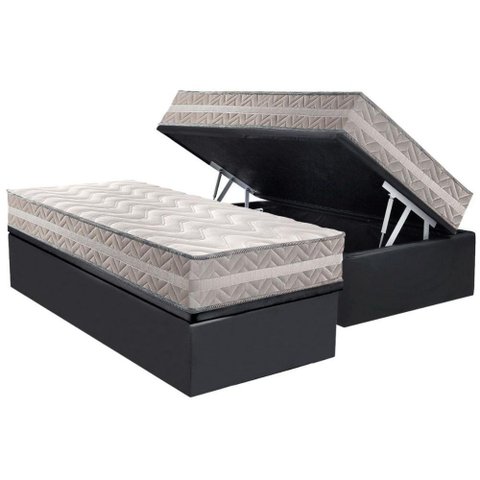 Conjunto Box Baú Solteiro Colchão Espuma Paropas D28 - Master Prata Double Face 25 + Base Crc