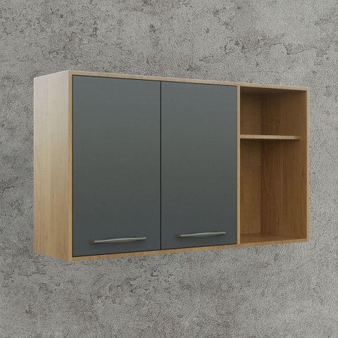 Armário Aéreo para Cozinha 2 Portas 2 Nichos 120 Cm Áustria Valdemóveis Cinamomo/grafite