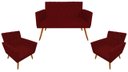 Ver imagem 1 de Kit Namoradeira + 2 Poltronas Decorativa Nina Capitonê Suede Marsala Pés Madeira Mz Decor