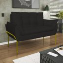 Ver imagem 4 de Kit 2 Poltronas + Namoradeira Pé Metal Dourado Recepção Sala Cor:preto
