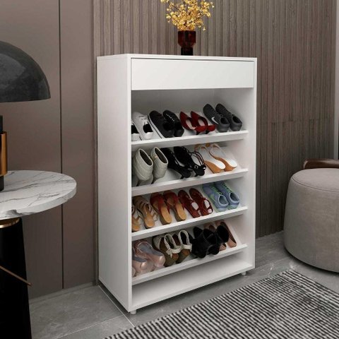 Sapateira Multiuso 103,5 x 67,1cm com 1 Gaveta e 5 Prateleiras Cor:Branco