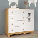Ver imagem 1 de Cômoda Infantil 95cm 1 Porta com Vidro e 4 Gavetas Aurora Multimóveis Mp4499 Madeirado/branco