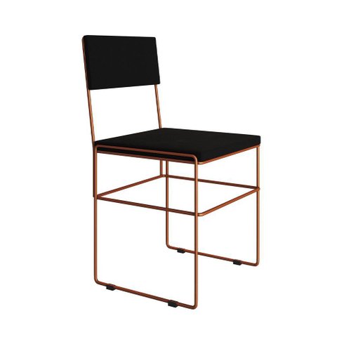 Mesa Jantar Retangular Industrial Trama 1,50x0,90m Preta com 6 Cadeiras Estofadas Pretas e Cobre Vit