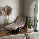 Ver imagem 3 de Poltrona Costela Linho Bege Sala Quarto Adao com Puff Luxo
