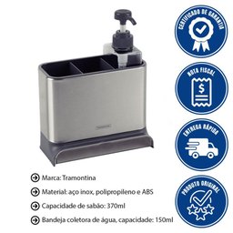 Organizador de Pia Tramontina Plurale em Aço Inox e Plástico 14cm 370ml de Sabão 61537140 - 2