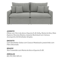 Sofá Cama Retrátil e Reclinável 200cm Madri Movenzo Estofados Veludo - 10