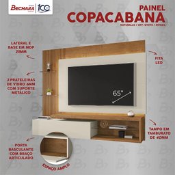 Painel Sala Copacabana para Tv até 65 Polegadas Naturale/off White/ripado - 3 Painel Sala Copacabana para Tv até 65 Polegadas Naturale/off White/ripado - 3