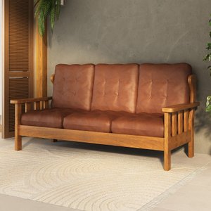 Sofá 3 Lugares com Almofadas 100% Madeira Maciça